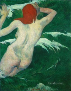 150の主題の芸術作品 Painting - 波の中で またはオンディーヌ ポール・ゴーギャンのヌード印象派